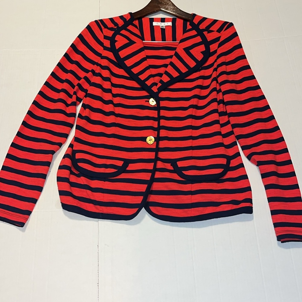 CAbi-M-Red & Blue Nautical Striped-preppy, nautical, long sleeve, cotton, Blazer - Picture 5 of 16